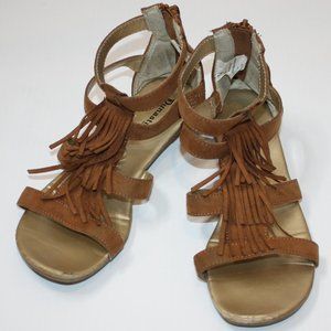Dynasty Girl's Brown Suede Fringe Sandals Shoes size 2